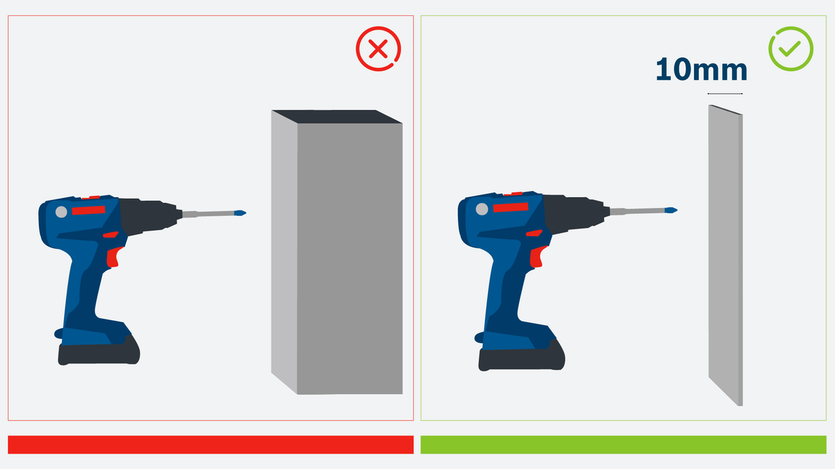 Object #200566580: 01_Tile_thickness_limit_EN_GB_1920x1080 Bosch drill showing recommended 10mm tile thickness limit.