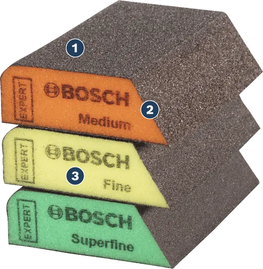 Bosch sanding sponges medium fine and superfine.