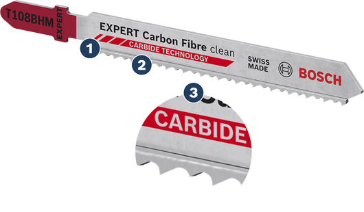 Bosch T 108 BHM jigsaw blade with carbide technology.