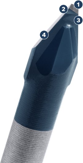Bosch tile drill bit with pointed carbide tip.