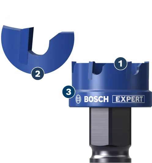 Bosch Expert hole saw with reinforced cutting edge.