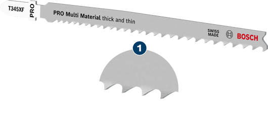 Bosch T345XF PRO Multi Material jigsaw blade for thick and thin cuts.