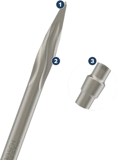 Bosch SDS-Plus Spider chisel with pointed tip.