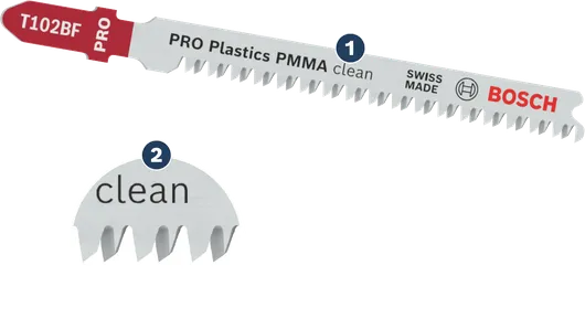 Bosch T102BF jigsaw blade for clean plastic cuts.