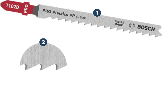 Bosch T102D jigsaw blade for clean plastic cuts.