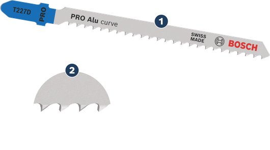 Bosch T227D jigsaw blade for aluminum curve cuts.