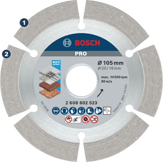Bosch PRO Multi Material Diamond Disc 105 mm for cutting.