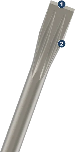 Bosch flat chisel with self-sharpening edge.