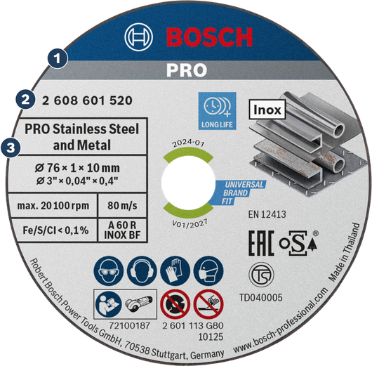 Bosch PRO stainless steel and metal bonded cutting disc 76 mm.