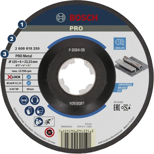 Bosch PRO Metal X-LOCK grinding disc for metal.