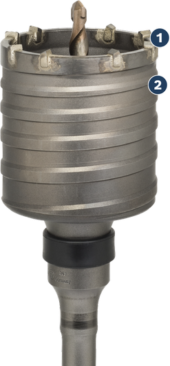 Bosch carbide-tipped core cutter for masonry drilling.