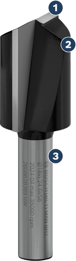 Bosch router bit for wood chamfering.