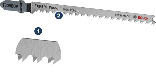 Bosch EXPERT Wood 2-side clean jigsaw blade, ground teeth.