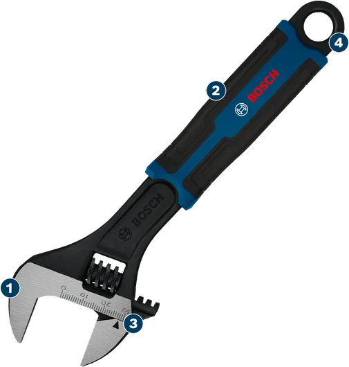 Bosch adjustable wrench with ergonomic grip.