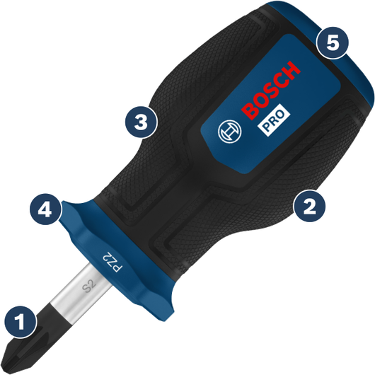 Bosch Pro PZ2 screwdriver with ergonomic grip.