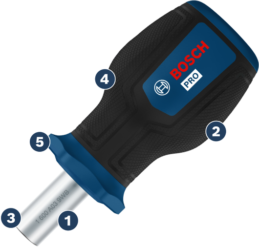 Bosch PRO Stubby Bit Screwdriver with ergonomic grip.