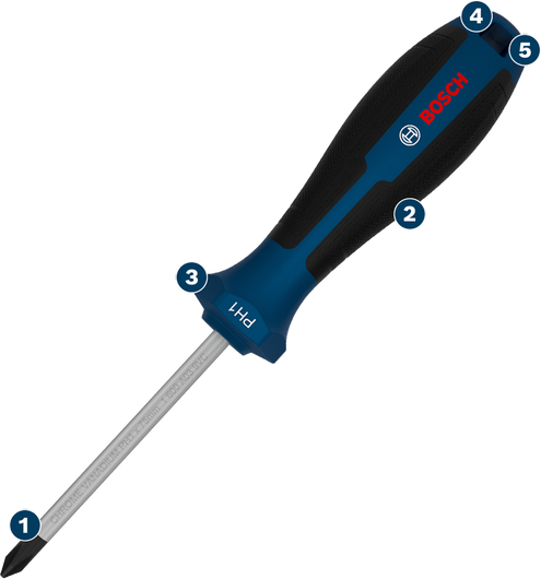 Bosch Phillips screwdriver with ergonomic grip.