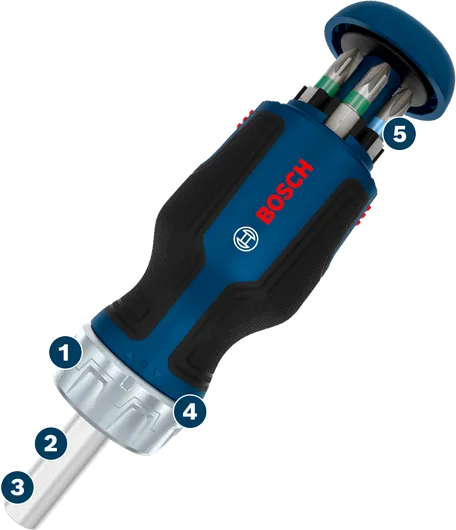 Bosch stubby bit ratchet screwdriver with 6 pcs bits.