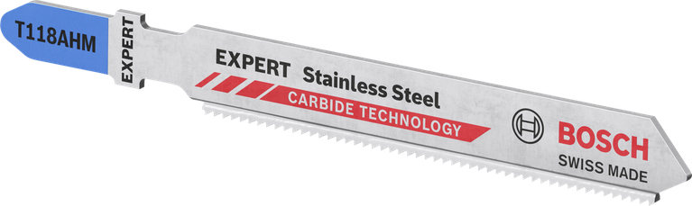 Bosch T118AHM jigsaw blade for stainless steel cutting.