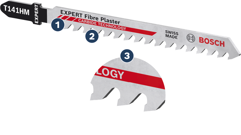 Bosch T141HM jigsaw blade for fibre plaster with carbide technology.