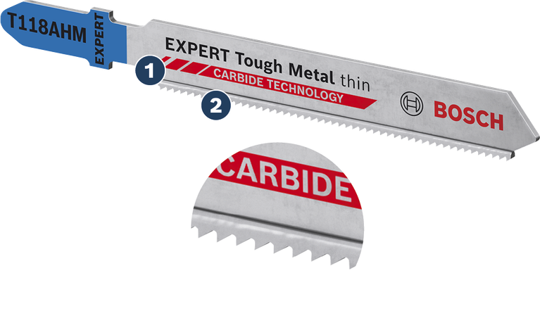 Bosch T118AHM Expert Tough Metal jigsaw blade for thin metal.