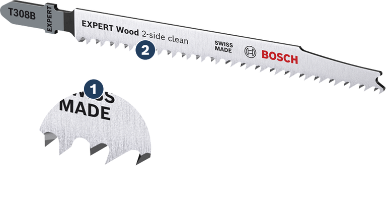 Bosch EXPERT Wood 2-side clean jigsaw blade.