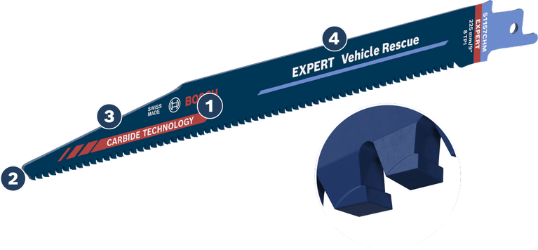 Long Life cutting modern automotive steel Bosch EXPERT Vehicle Rescue saw blade with carbide technology.