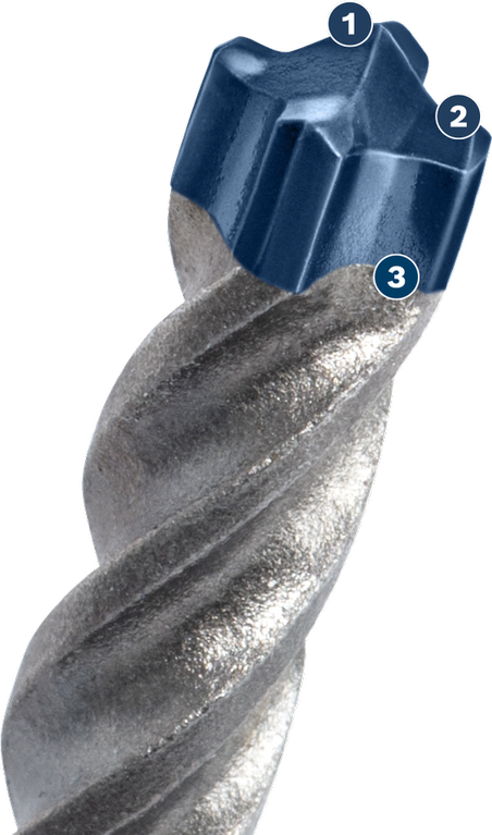Bosch drill bit with blue carbide tip for masonry.