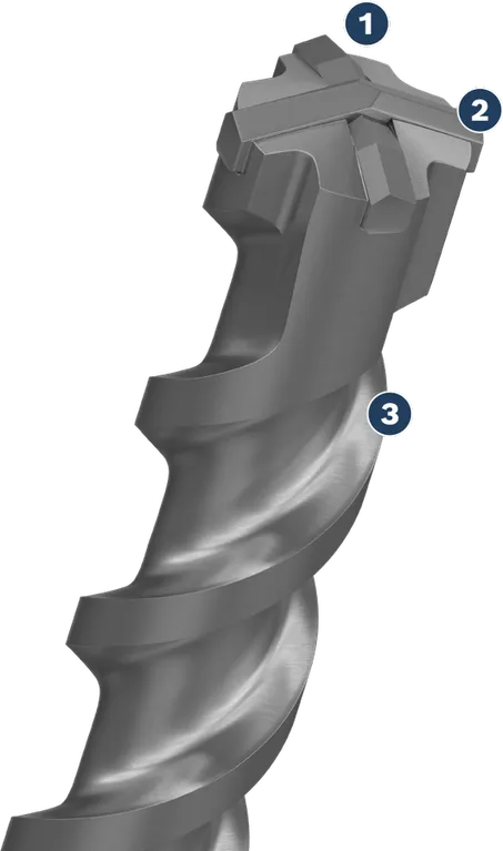 Bosch SDS max-8X drill bit with four-cutter head.