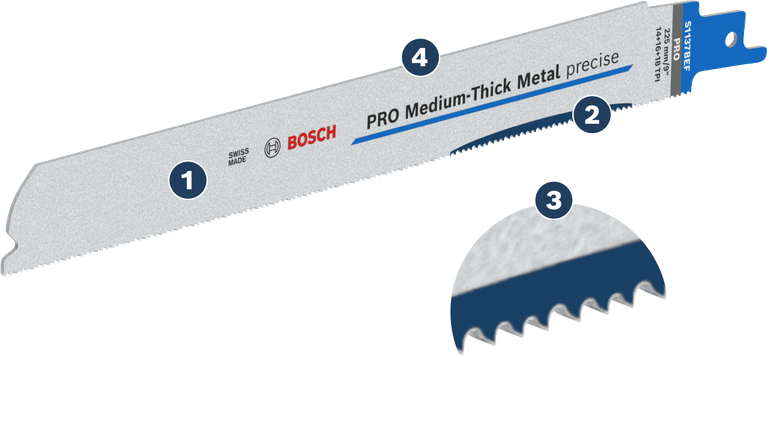 Bosch PRO Medium-Thick Metal precise reciprocating saw blade.