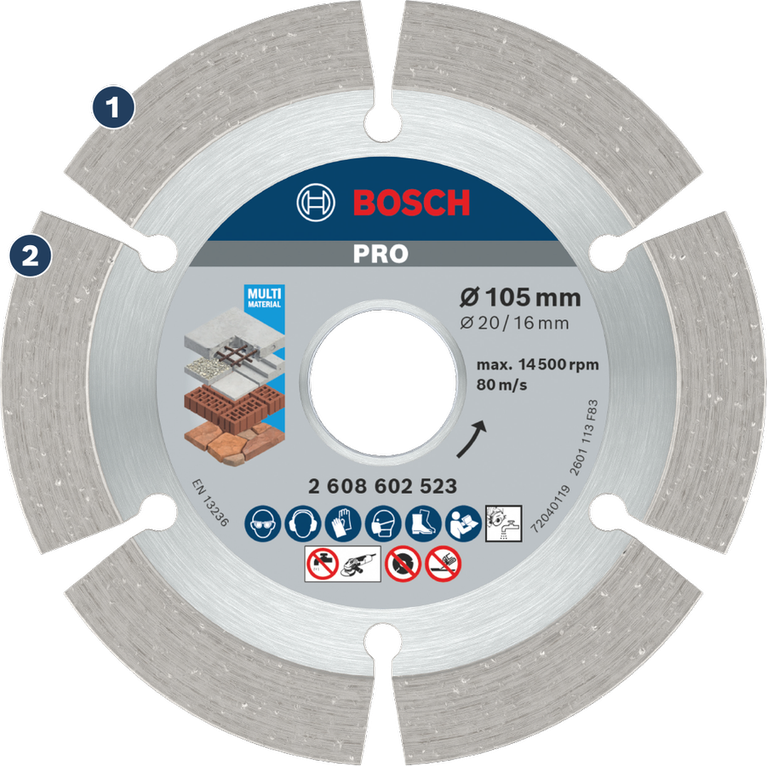 Bosch PRO Multi Material Diamond Disc 105 mm for cutting.
