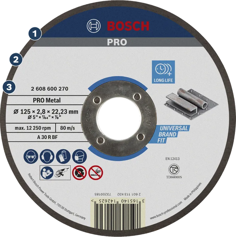 Bosch PRO Metal cutting disc for long-life metal grinding.
