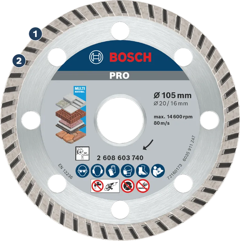 Bosch PRO Multi Material Diamond Disc 105 mm for cutting.