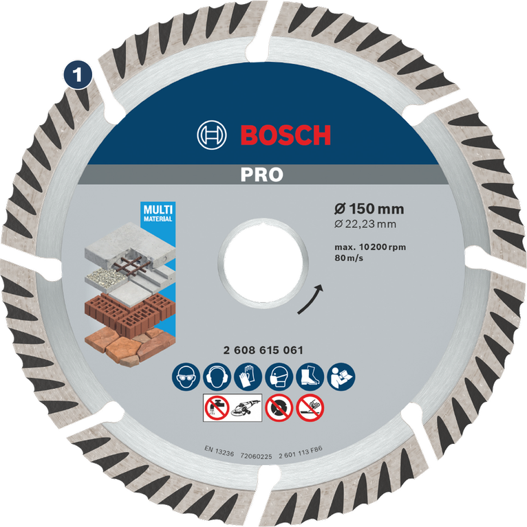 Long Life cutting various construction materials Bosch Pro multi material diamond cutting disc 150mm.