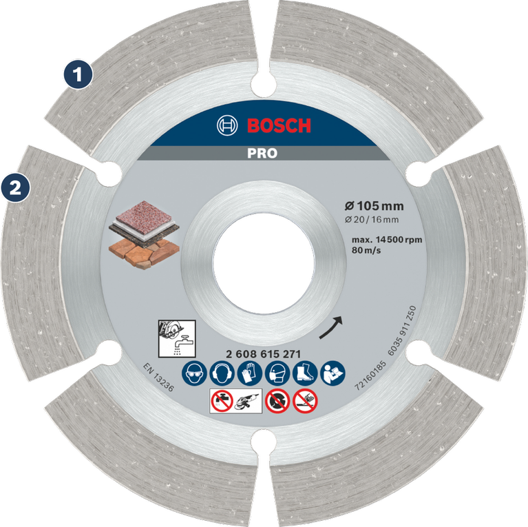 Bosch PRO Stone Diamond Disc 105 mm for cutting stone.