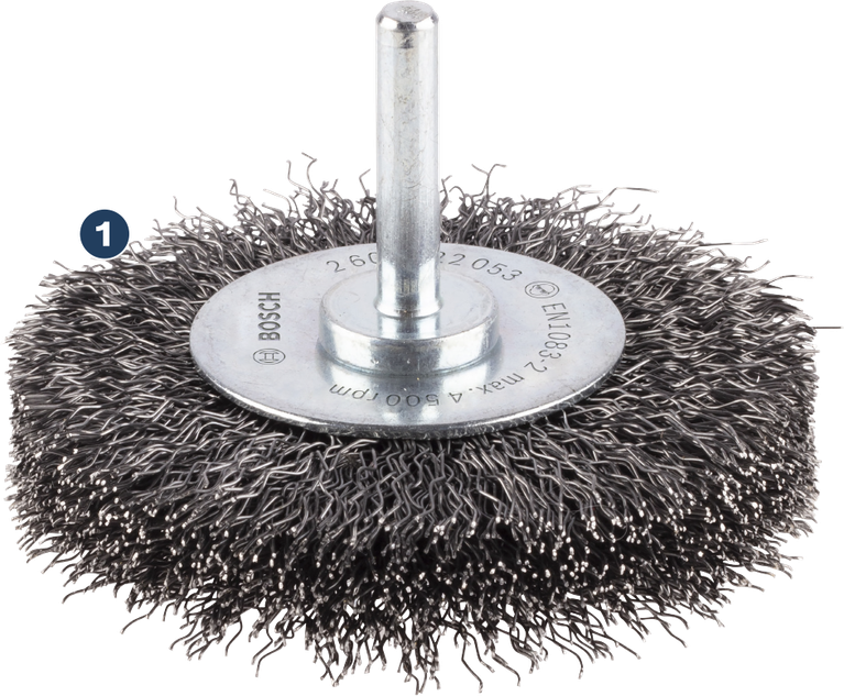 Bosch wire wheel brush for cleaning metal surfaces.