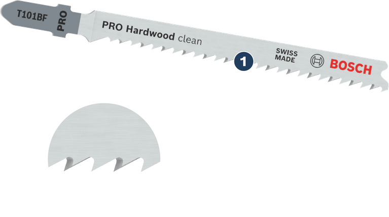 Bosch T101BF PRO Hardwood clean jigsaw blade for precise wood cutting.