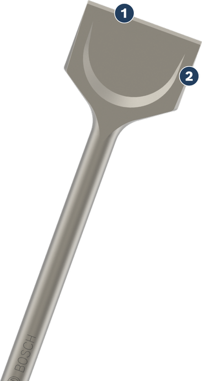 Bosch tile chisel with wide flat blade for demolition.