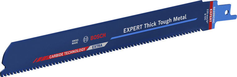 Long Life cutting thick tough metal Bosch Expert Thick Tough Metal carbide reciprocating saw blade.