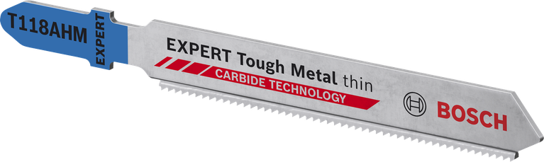 Long Life cutting thin tough metal Bosch T118AHM jigsaw blade for tough metal cutting.