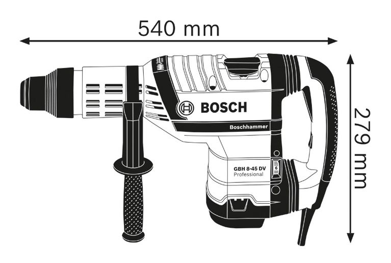 Rotary hammer dimensions.