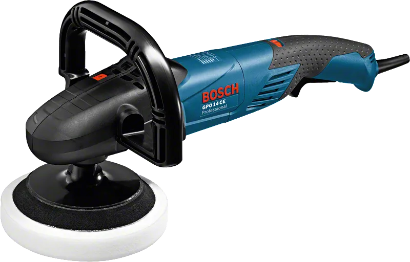 Bosch GPO 14 CE polisher with 180mm cup wheel.