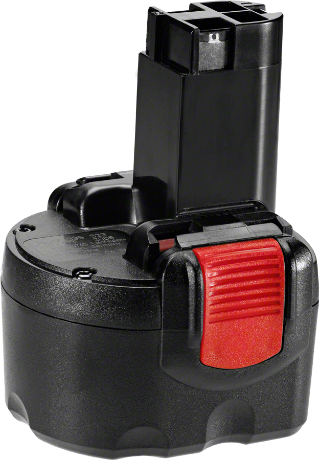 Bosch 9V cordless tool battery with red release clip.