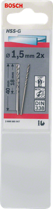 Metal drill bits HSS-G, DIN 338 Bosch 1.5 mm HSS-G metal drill bits 2 pack.