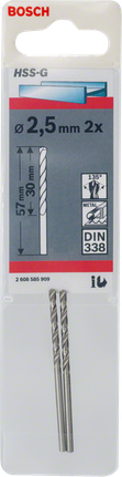Metal drill bits HSS-G, DIN 338 Bosch 2.5 mm HSS-G metal drill bits.