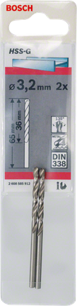 Metal drill bits HSS-G, DIN 338 Bosch 3.2mm HSS-G metal drill bits 2-pack.