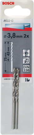 Metal drill bits HSS-G, DIN 338 Bosch 3.8mm HSS-G metal drill bits.