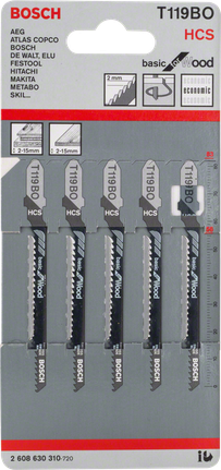 Jigsaw blade T 119 BO Bosch T119BO jigsaw blades wood 5-pack.