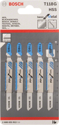 Jigsaw blade T 118 G Bosch T118G jigsaw blades for metal.