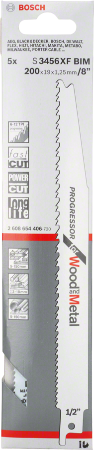 Bosch S3456XF BIM wood and metal reciprocating saw blade.